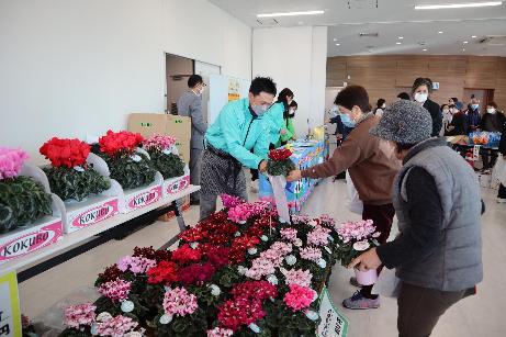 朝市花市の様子