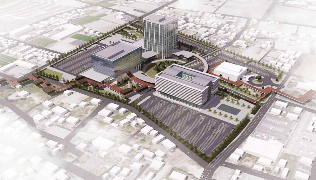 明和町役場南に建設予定のオフィスビルの完成予想図