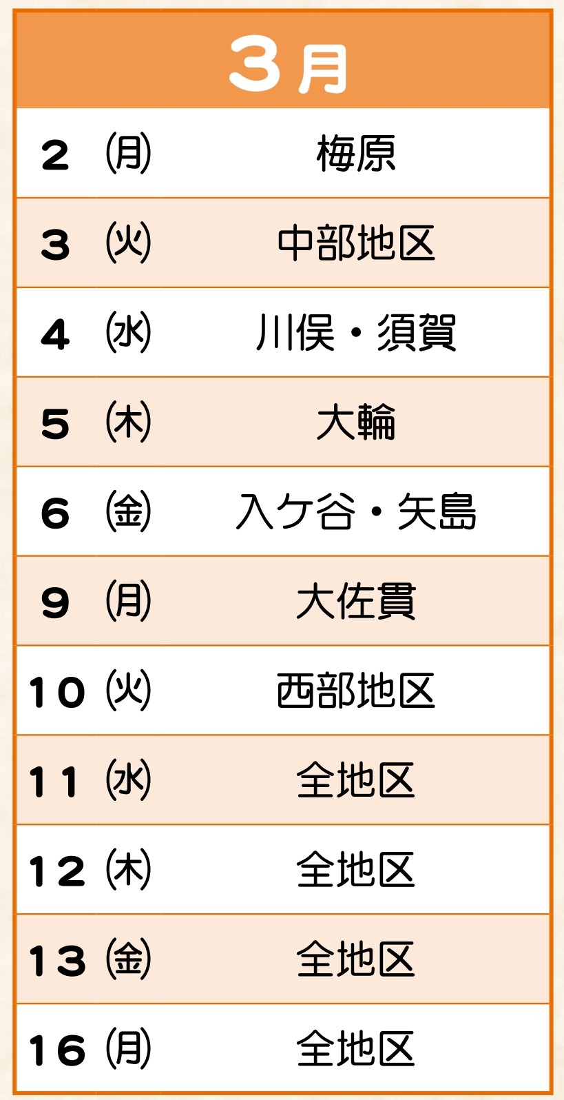 申告日程(明和町が開催)